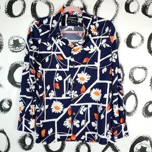 -Vintage 70s Floral Mod Shirt Point Collar Button